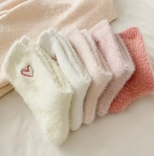 Cozy Plush Socks – Soft Fuzzy Winter Socks with Heart Design