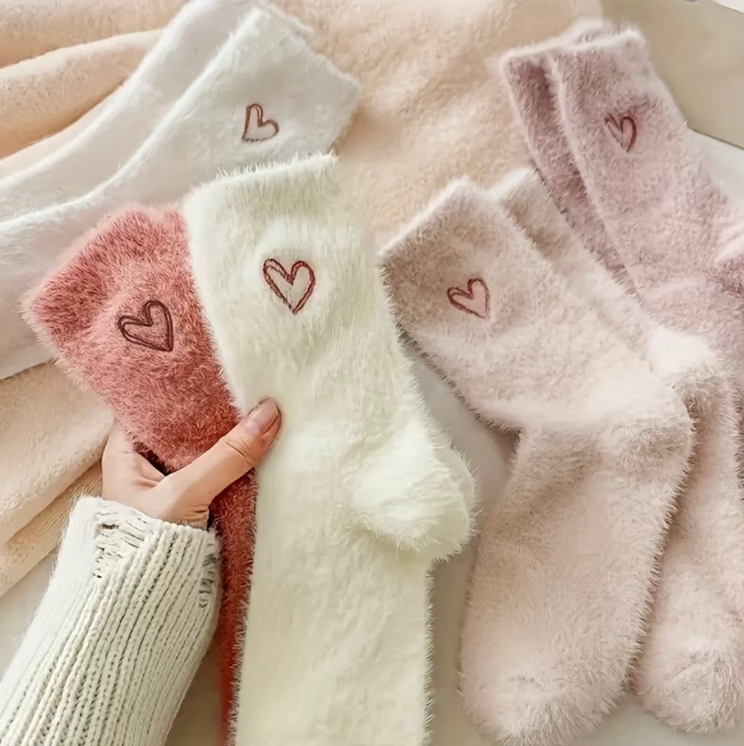 Cozy Plush Socks – Soft Fuzzy Winter Socks with Heart Design