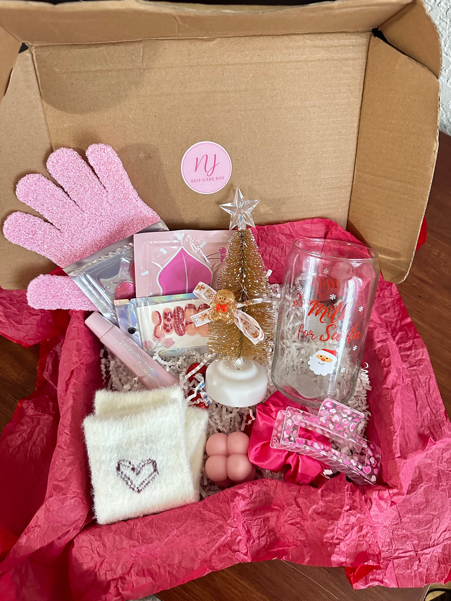 Holiday Self-Care Gift Box | Pink Christmas Spa Set | Winter Relaxation Box for Her