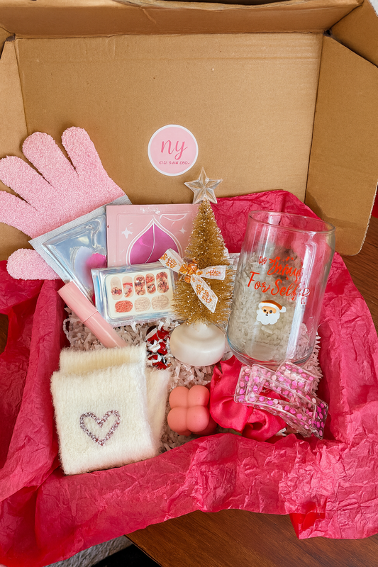 Holiday Self-Care Gift Box | Pink Christmas Spa Set | Winter Relaxation Box for Her